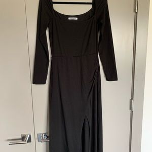 Reformation black slit maxi dress